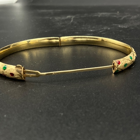 14k Yellow Gold Multi-color Enamel Dot Thin Bangle Bracelet - Picture 4 of 5